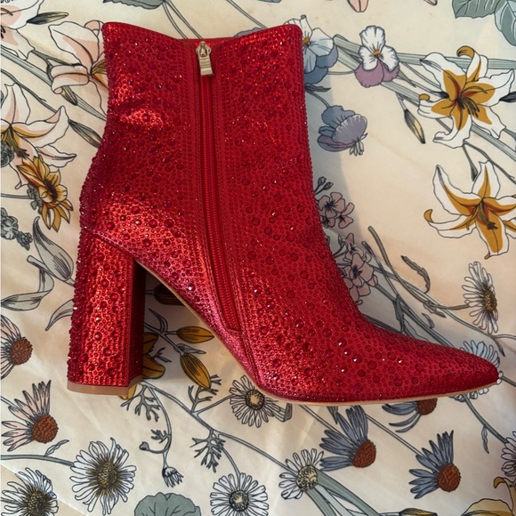 Red BLING Rhinestone Ankle Boots - Picture 5 of 11